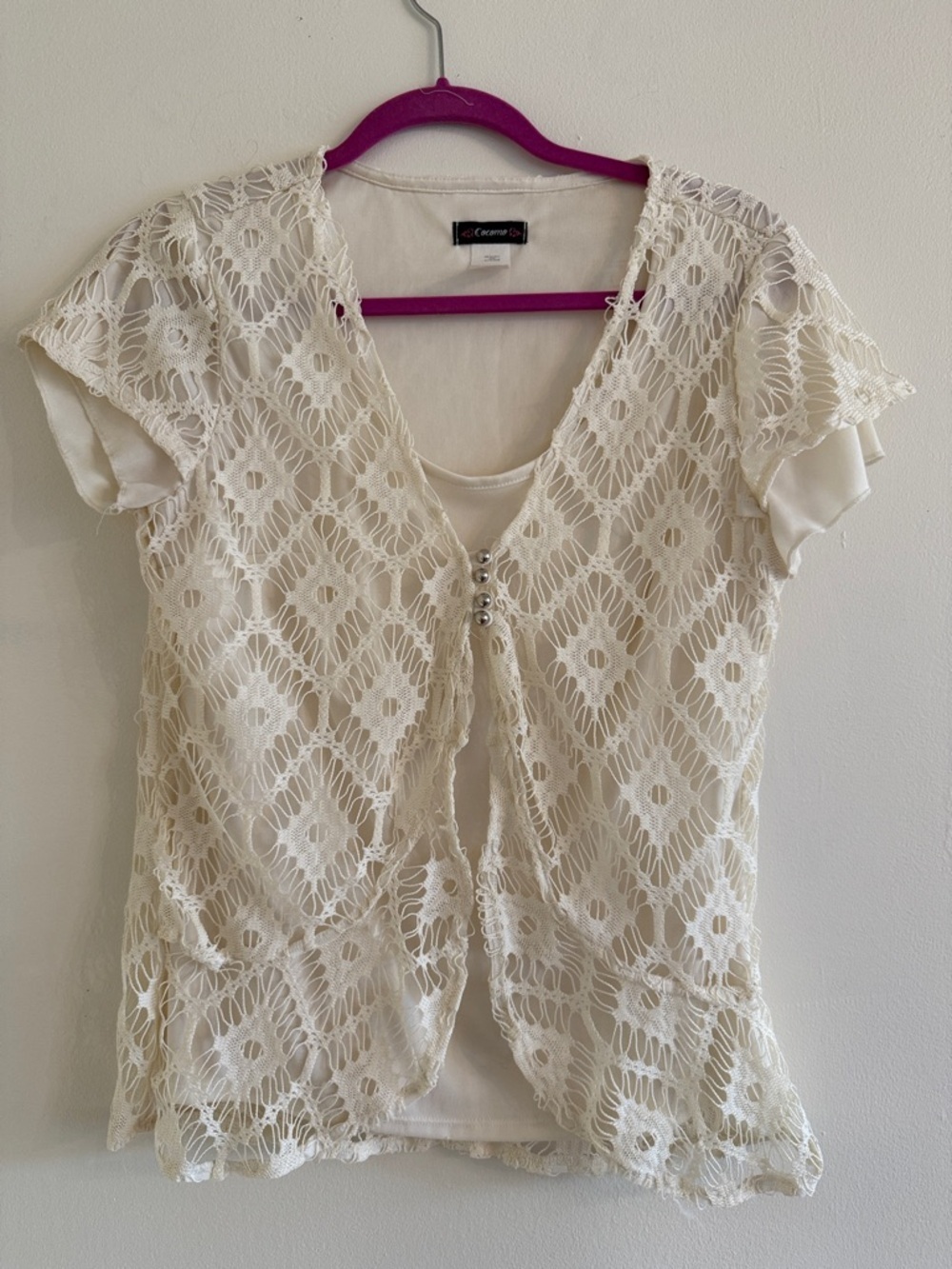 Cocomo Ivory Crochet Overlay Short Sleeve Blouse